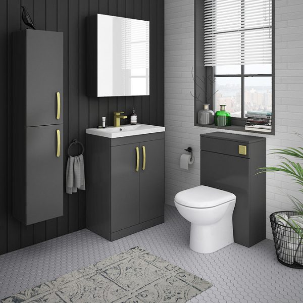 Brooklyn 600mm Gloss Grey Bathroom Mirror Cabinet   2 Door - Image 2