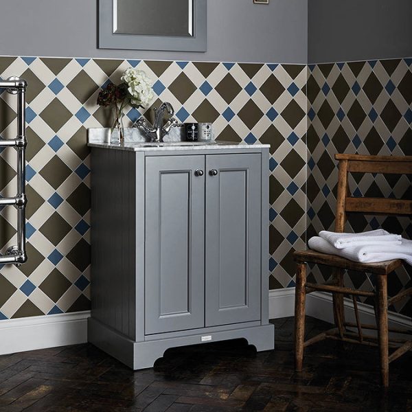 Bayswater Plummett Grey 600mm 2 Door Vanity Unit & 1TH Grey Marble Basin Top - Image 2