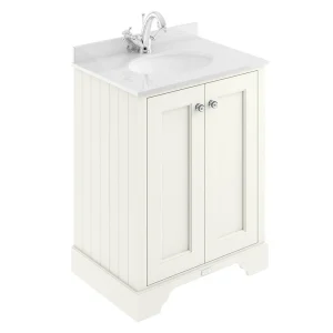 Bayswater Pointing White 600mm 2 Door Vanity Unit & 1TH White Marble Basin Top