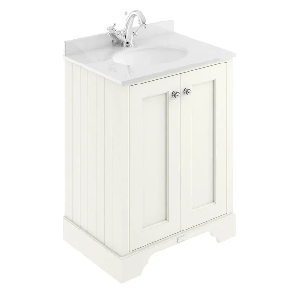 Bayswater Pointing White 600mm 2 Door Vanity Unit & 1TH White Marble Basin Top