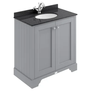 Bayswater Plummett Grey 800mm 2 Door Vanity Unit & 1TH Black Marble Basin Top