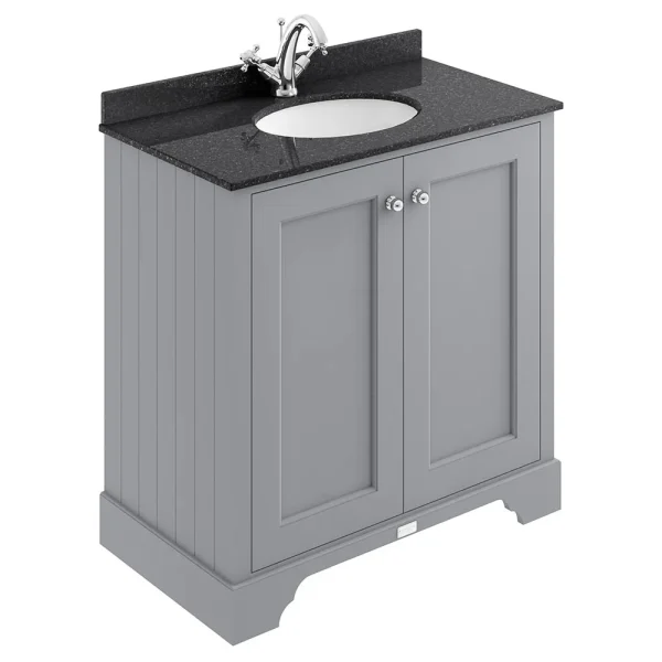 Bayswater Plummett Grey 800mm 2 Door Vanity Unit & 1TH Black Marble Basin Top