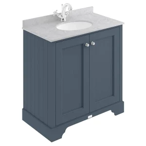 Bayswater Stiffkey Blue 800mm 2 Door Vanity Unit & 1TH Grey Marble Basin Top