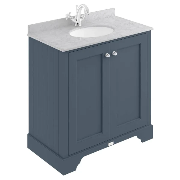 Bayswater Stiffkey Blue 800mm 2 Door Vanity Unit & 1TH Grey Marble Basin Top