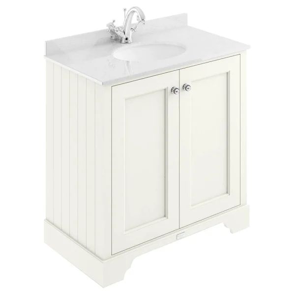 Bayswater Pointing White 800mm 2 Door Vanity Unit & 1TH White Marble Basin Top
