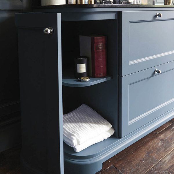 Bayswater Stiffkey Blue Curved 1200mm 4 Door Vanity Unit & 1TH White Marble Single Bowl Basin Top - Image 2