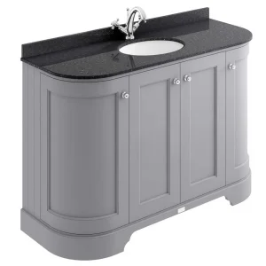 Bayswater Plummett Grey Curved 1200mm 4 Door Vanity Unit & 1TH Black Marble Single Bowl Basin Top