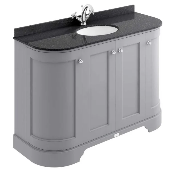 Bayswater Plummett Grey Curved 1200mm 4 Door Vanity Unit & 1TH Black Marble Single Bowl Basin Top