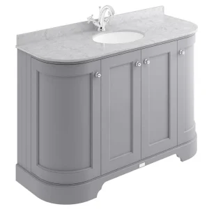 Bayswater Plummett Grey Curved 1200mm 4 Door Vanity Unit & 1TH Grey Marble Single Bowl Basin Top