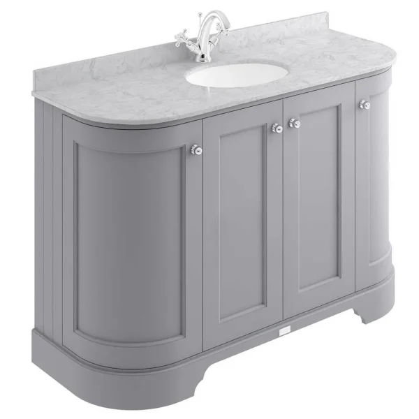 Bayswater Plummett Grey Curved 1200mm 4 Door Vanity Unit & 1TH Grey Marble Single Bowl Basin Top