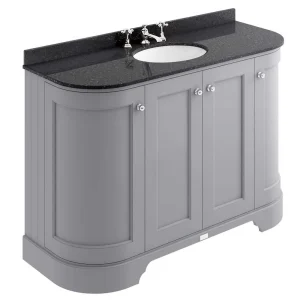 Bayswater Plummett Grey Curved 1200mm 4 Door Vanity Unit & 3TH Black Marble Single Bowl Basin Top