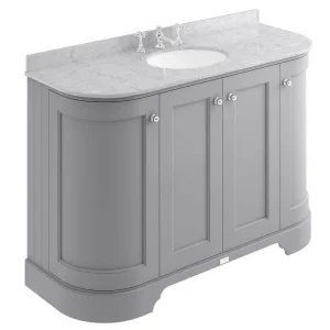 Bayswater Plummett Grey Curved 1200mm 4 Door Vanity Unit & 3TH Grey Marble Single Bowl Basin Top