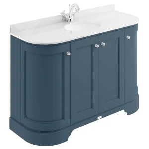 Bayswater Stiffkey Blue Curved 1200mm 4 Door Vanity Unit & 1TH White Marble Single Bowl Basin Top