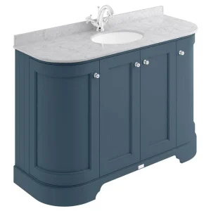 Bayswater Stiffkey Blue Curved 1200mm 4 Door Vanity Unit & 1TH Grey Marble Single Bowl Basin Top