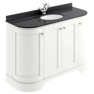 Bayswater Pointing White Curved 1200mm 4 Door Vanity Unit & 1TH Black Marble Single Bowl Basin Top