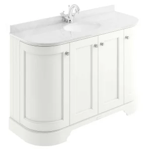 Bayswater Pointing White Curved 1200mm 4 Door Vanity Unit & 1TH White Marble Single Bowl Basin Top