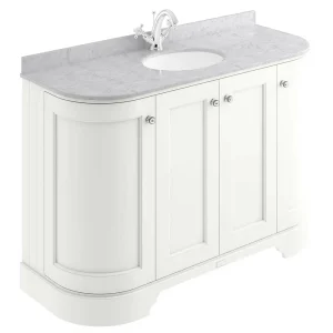 Bayswater Pointing White Curved 1200mm 4 Door Vanity Unit & 1TH Grey Marble Single Bowl Basin Top