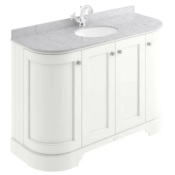 Bayswater Pointing White Curved 1200mm 4 Door Vanity Unit & 1TH Grey Marble Single Bowl Basin Top