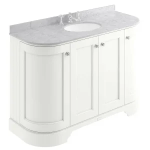 Bayswater Pointing White Curved 1200mm 4 Door Vanity Unit & 3TH Grey Marble Single Bowl Basin Top