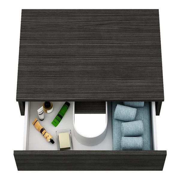 Brooklyn Floating Basin Shelf with Drawer   Black   600mm incl. Round Basin - Image 5