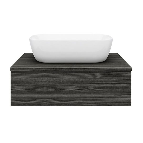 Brooklyn Floating Basin Shelf with Drawer   Black   600mm incl. Curved Rectangular Basin - Image 2