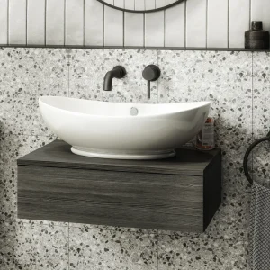 Brooklyn Floating Basin Shelf with Drawer   Black   600mm incl. Oval Basin