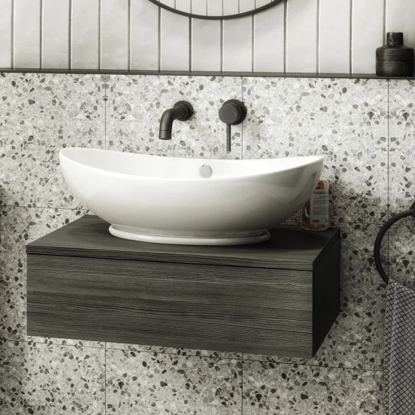 Brooklyn Floating Basin Shelf with Drawer   Black   600mm incl. Oval Basin