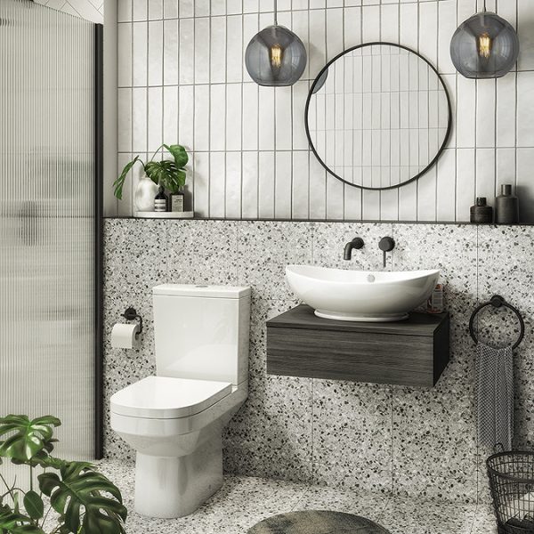 Brooklyn Floating Basin Shelf with Drawer   Black   600mm incl. Oval Basin - Image 6