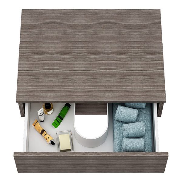 Brooklyn Wall Hung Countertop Basin Shelf with Drawer   Grey Avola   600 x 450mm - Image 4