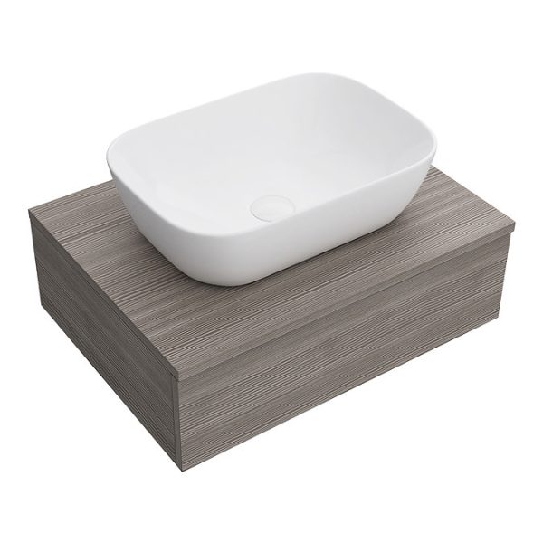 Brooklyn Floating Basin Shelf with Drawer   Grey Avola   600mm incl. Curved Rectangular Basin - Image 4