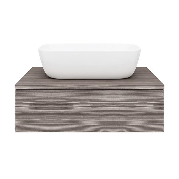 Brooklyn Floating Basin Shelf with Drawer   Grey Avola   600mm incl. Curved Rectangular Basin - Image 2