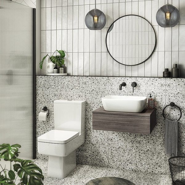 Brooklyn Floating Basin Shelf with Drawer   Grey Avola   600mm incl. Curved Rectangular Basin - Image 5