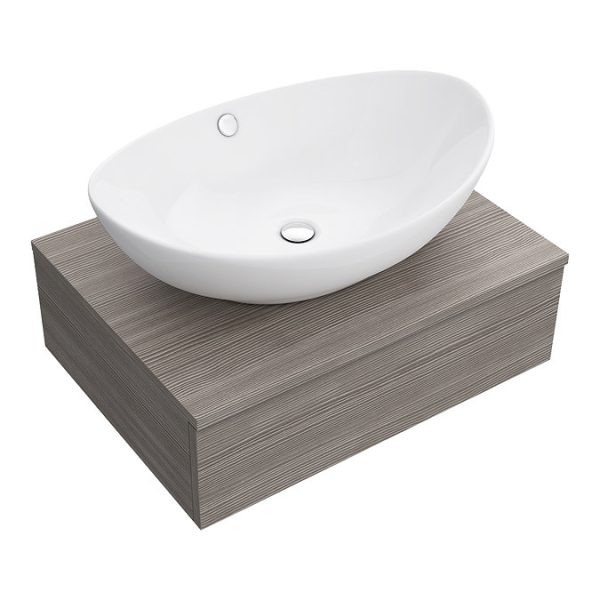 Brooklyn Floating Basin Shelf with Drawer   Grey Avola   600mm incl. Oval Basin - Image 5