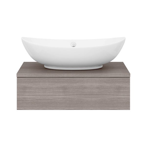 Brooklyn Floating Basin Shelf with Drawer   Grey Avola   600mm incl. Oval Basin - Image 2