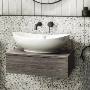 Brooklyn Floating Basin Shelf with Drawer   Grey Avola   600mm incl. Oval Basin