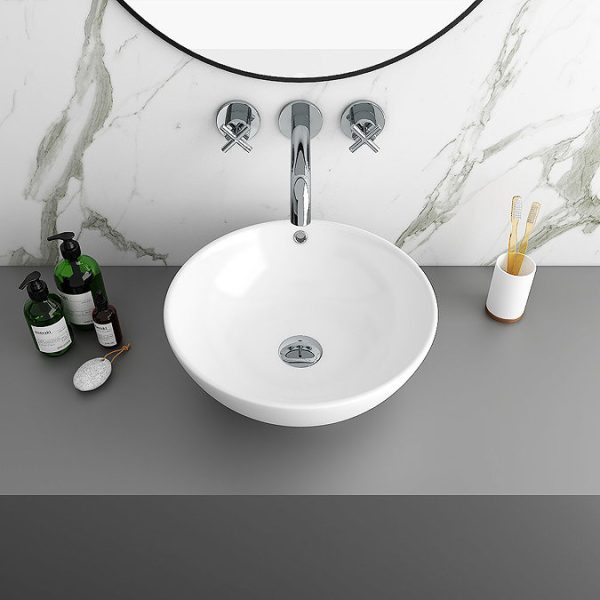 Brooklyn Floating Basin Shelf with Drawer   Grey Avola   600mm incl. Round Basin - Image 6