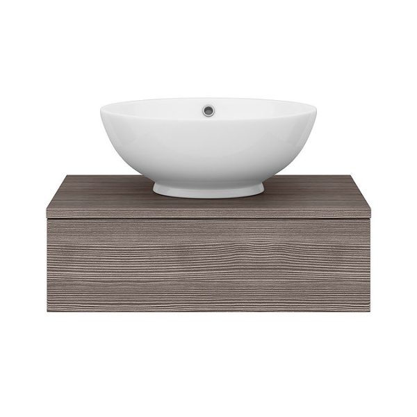 Brooklyn Floating Basin Shelf with Drawer   Grey Avola   600mm incl. Round Basin - Image 2