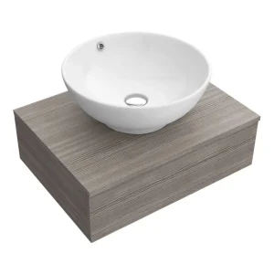Brooklyn Floating Basin Shelf with Drawer   Grey Avola   600mm incl. Round Basin