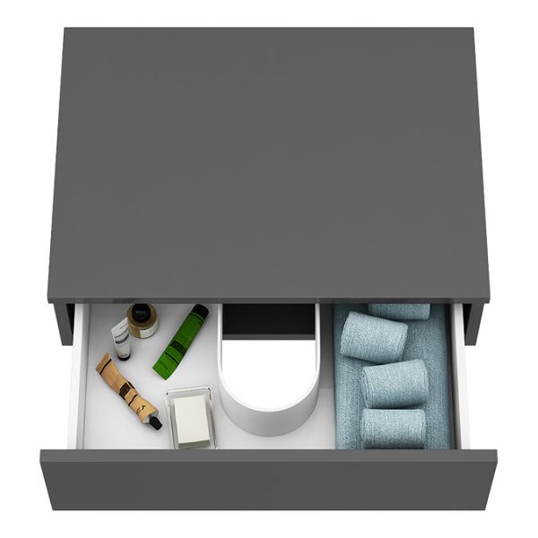 Brooklyn Wall Hung Countertop Basin Shelf with Drawer   Gloss Grey   600 x 450mm - Image 2