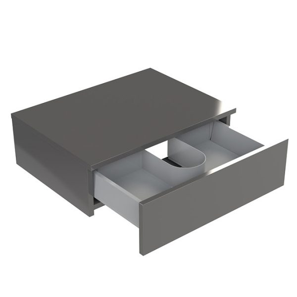 Brooklyn Wall Hung Countertop Basin Shelf with Drawer   Gloss Grey   600 x 450mm - Image 3