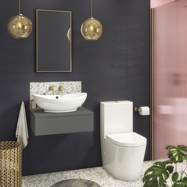 Brooklyn Wall Hung Countertop Basin Shelf with Drawer   Gloss Grey   600 x 450mm - Image 4