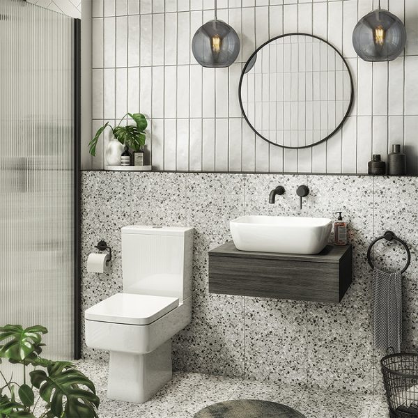 Brooklyn Wall Hung Countertop Basin Shelf with Drawer   Black   600 x 450mm - Image 5
