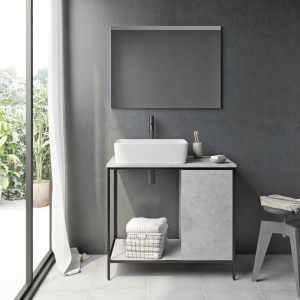 Mode Bergne 812mm Concrete Grey Worktop with Black Steel Framed Washstand