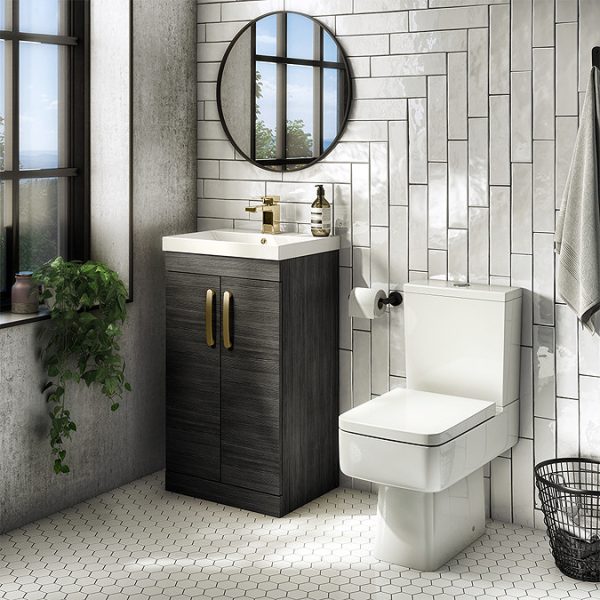 Brooklyn 500mm Black Vanity Unit with Brushed Brass Handles - Image 2