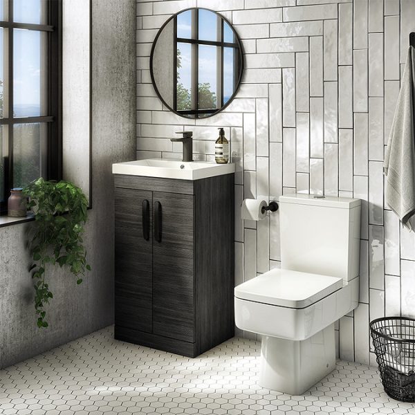 Brooklyn Black Vanity Unit   500mm Wide with Matt Black Handles - Image 2