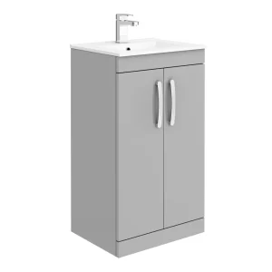 Brooklyn 500mm Grey Mist Vanity Unit   Floor Standing 2 Door Unit with Minimalist Basin