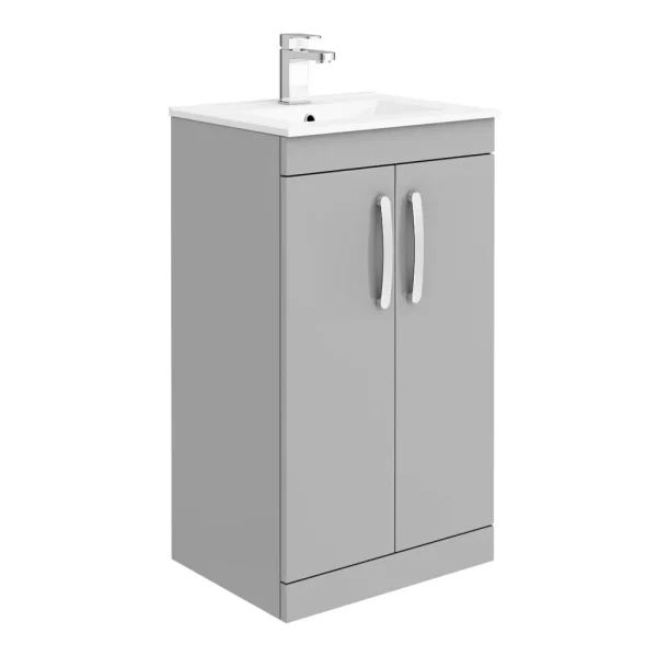 Brooklyn 500mm Grey Mist Vanity Unit   Floor Standing 2 Door Unit with Minimalist Basin