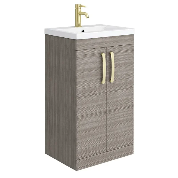 Brooklyn 500mm Grey Avola Vanity Unit with Brushed Brass Handles