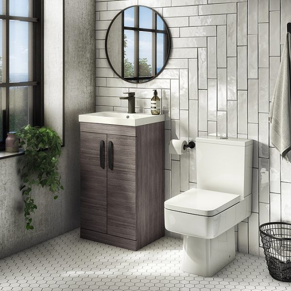 Brooklyn Grey Avola Vanity Unit   500mm Wide with Matt Black Handles - Image 4