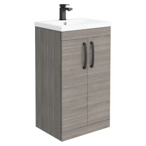 Brooklyn Grey Avola Vanity Unit   500mm Wide with Matt Black Handles